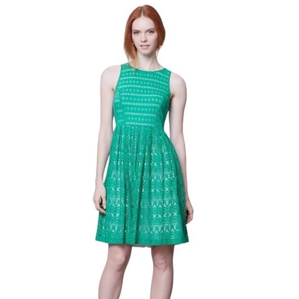 Anthropologie Postmark Sunstream Eyelet Fit & Flare Mini Dress In Green Sz M